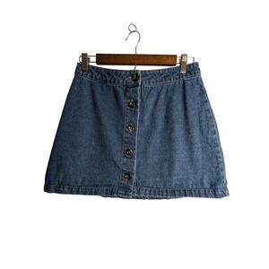 Forever 21 Skirt Women's Size Medium Button Front Denim Mini A-Line 100% Cotton